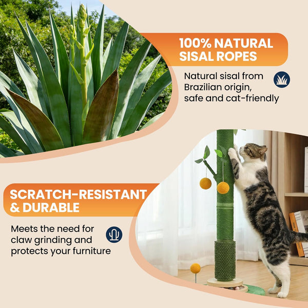 46" Extra Tall Cat Scratching Post for Large Cats, Sisal Rope | Heavy Duty Vertical Sisal Scratcher & Stable Climbing Pole with Hanging Ball, Tall Post for Adult Cats Full Body Stretch5