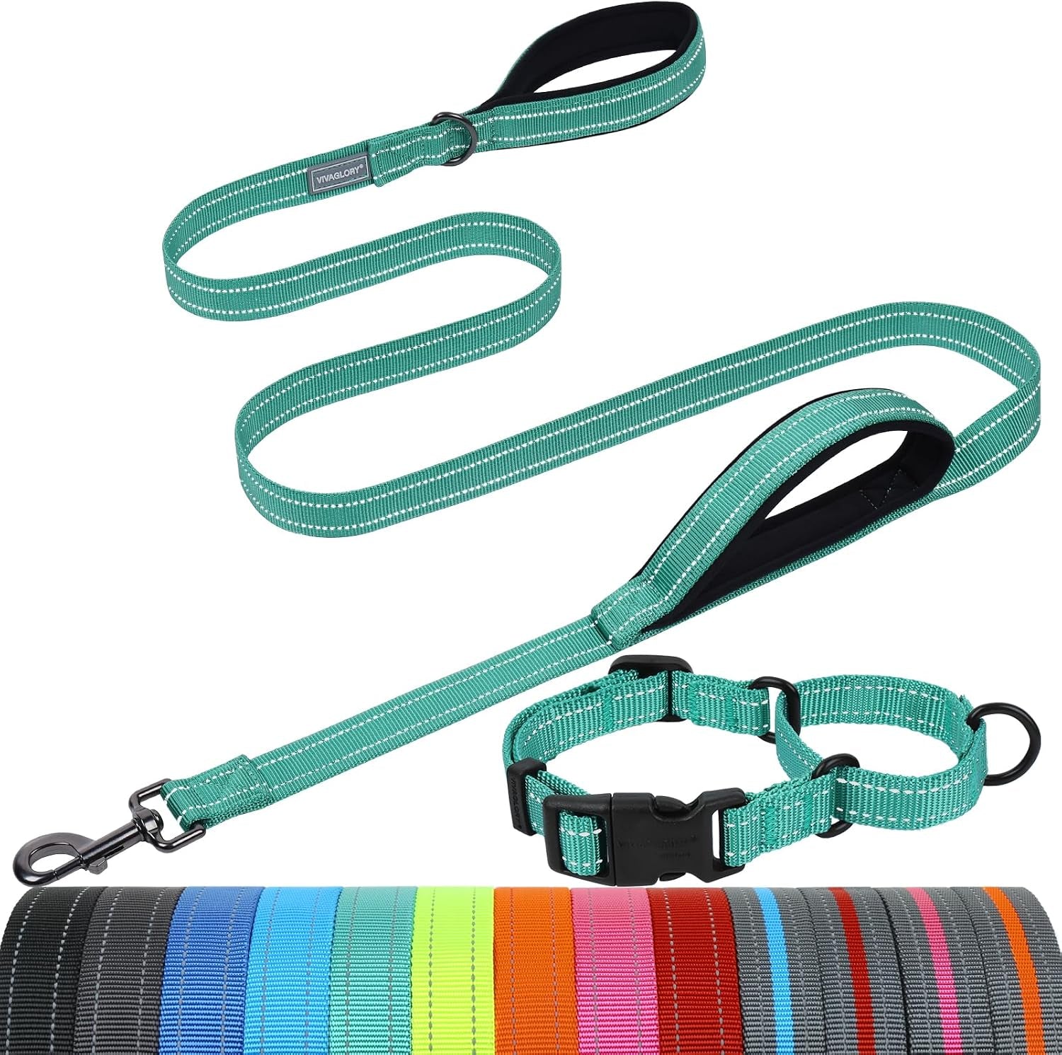 vivaglory-double-handle-dog-leash-twingrip-6ft-x-1in-navy-dog-leash-for-collar-with-traffic-handle-2-loop-for-walking-training-traffic-control-reflective-heavy-duty-puppy-pet
