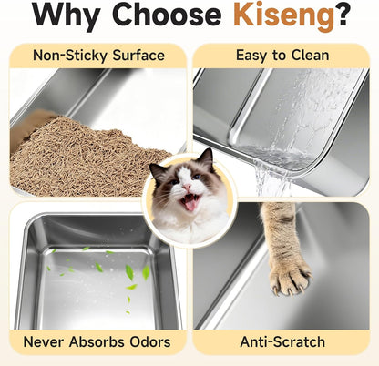 Stainless Steel Sifting Litter Box for Pine Pellets, XL Odor Free | Stainless Steel Litter Box with Lid,Large Capacity，Anti-Leakage, Easy Cleaning, Less Tracking, for Multi-Cat & Big Cats2