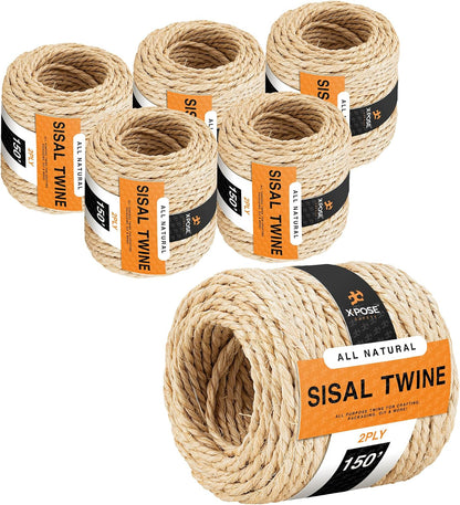 Sisal Twine - 2 Ply Thin Natural Fiber Rope on Spool - for Cat Scratching Post, Cat Tree Replacement Parts, Pet Toy - Decorative Cordage, Pole Wrap (150Ft)8