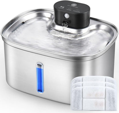 5L/169Oz Automatic Stainless Steel Pet Water Fountain for Cats & Dogs, Cordless Cat Dog Drinking Fountain with 5000Mah Rechargeable Battery, Ultra-Quiet Pump & 3 Smart Modes10
