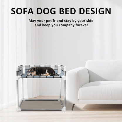 Bedside Cosleeper Dog Bed with Guardrail, 3-Fence Height Elevated Bed Dog | Extension Attached to Human Bed for Medium Dog Cat, Stainless Steel Window Perch Lounge Elevated Sleeper Hammock Furniture3