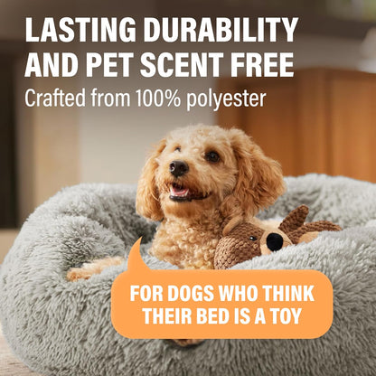 Active Pets Premium Medium Donut Dog Bed, Fits up to 45 Lbs, Machine Washable Cushion, Plush Long Pile Faux Fur Fabric, Portable Beige Pet Bed Furniture for Puppies Adult Canines & Cats8