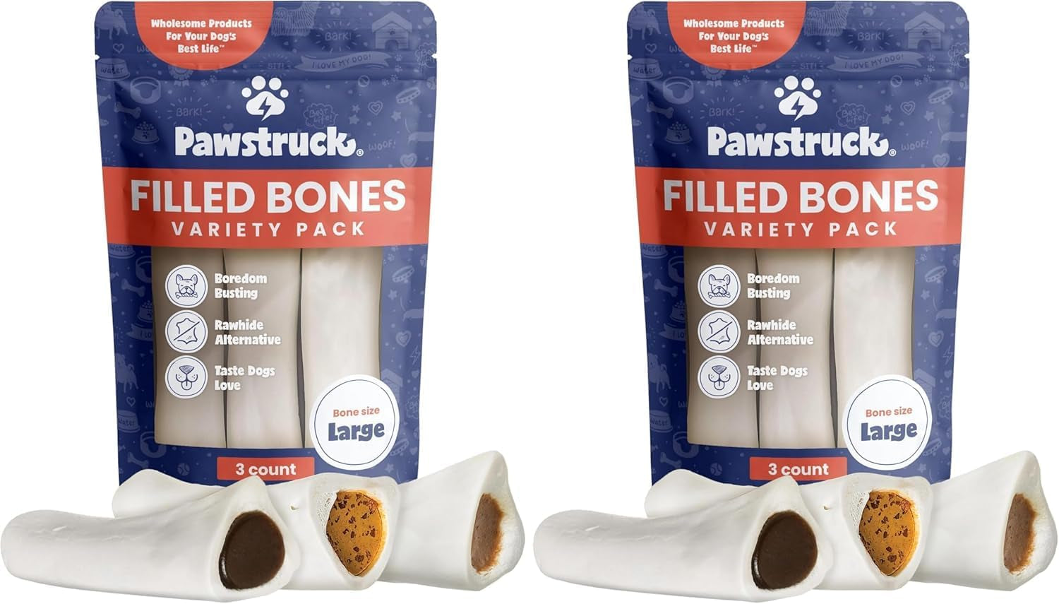 pawstruck-large-5-6-filled-dog-bones-variety-pack-peanut-butter-cheese-bacon-beef-flavors-made-in-usa-long-lasting-stuffed-femur-treat-for-aggressive-chewers-pack-of-3-packaging-may-vary