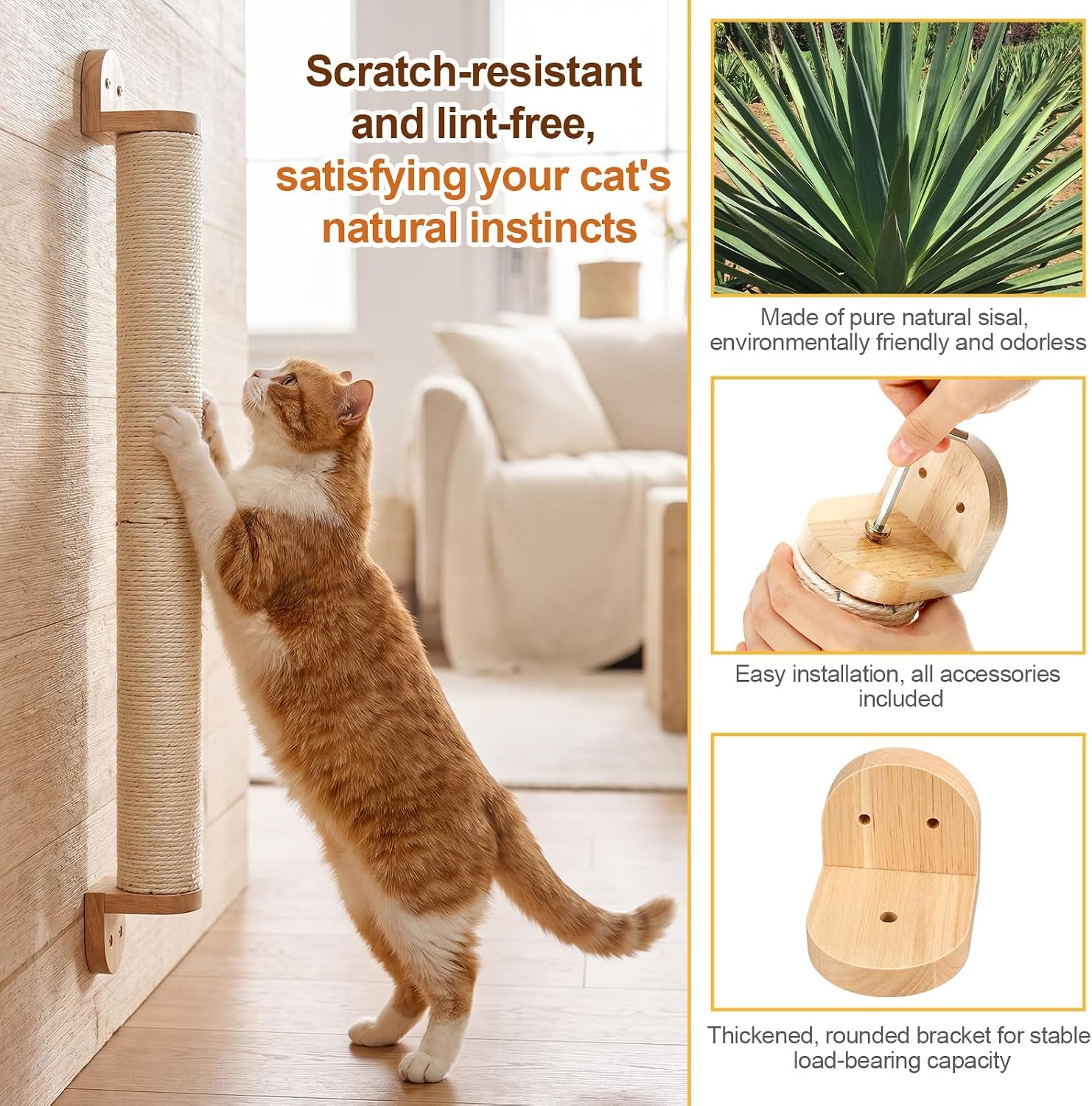 84-tall-wall-mounted-cat-scratcher-post-cat-wall-shelves-furniture-6-pcs-14-inch-sisal-climbing-poles-with-5-brackets-kitten-modular-scratch-tower-space-saving-pet-supplies