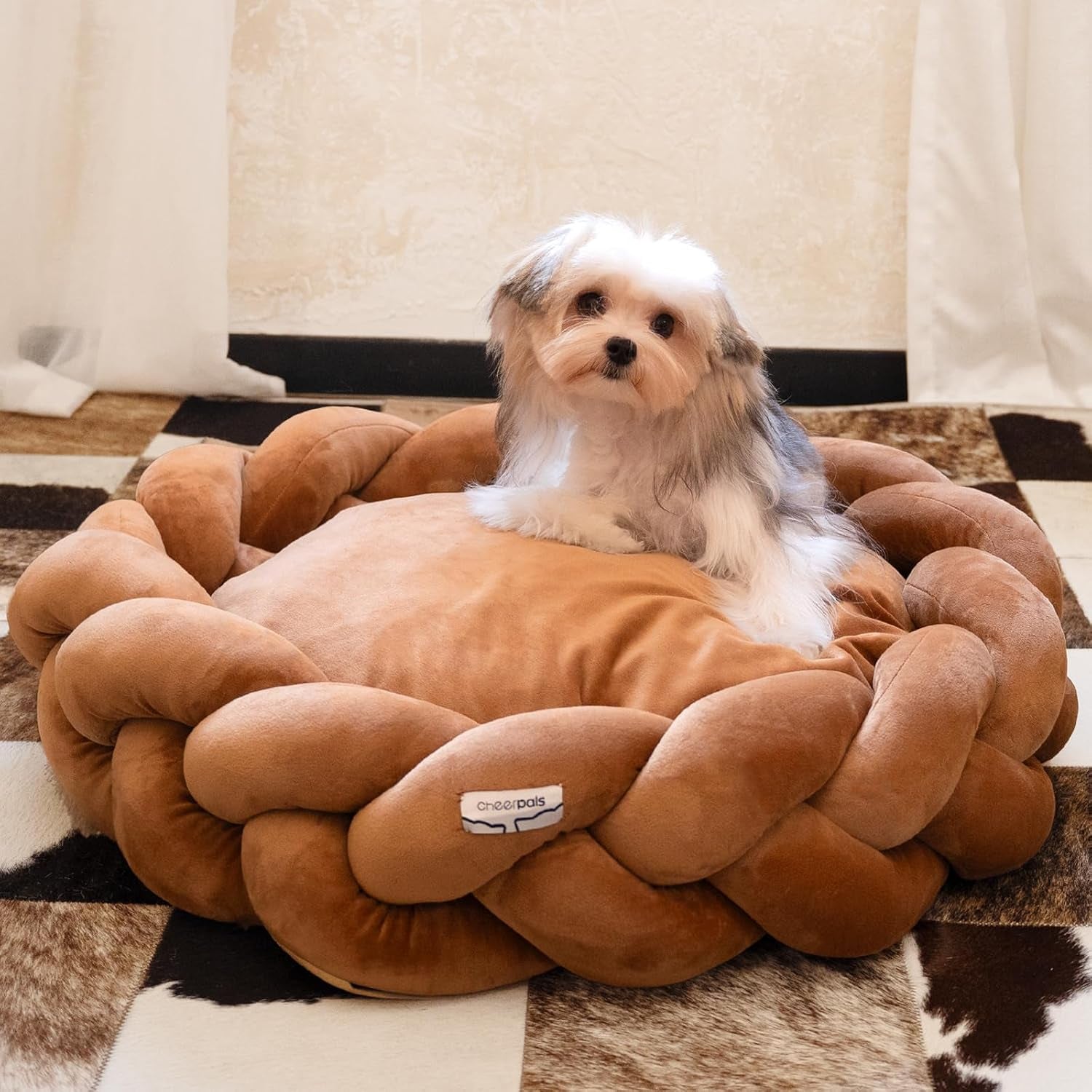 cheerpals-weave-cat-bed-for-indoor-cats-cute-pet-bed-with-washable-cushion-fluffy-kitty-bed-for-small-dogdark-gray