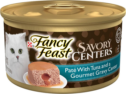 Purina Fancy Feast Savory Centers with Tuna Wet Cat Food Pate with Gourmet Gravy Center, 3 Oz Can, Adult Cat Food1