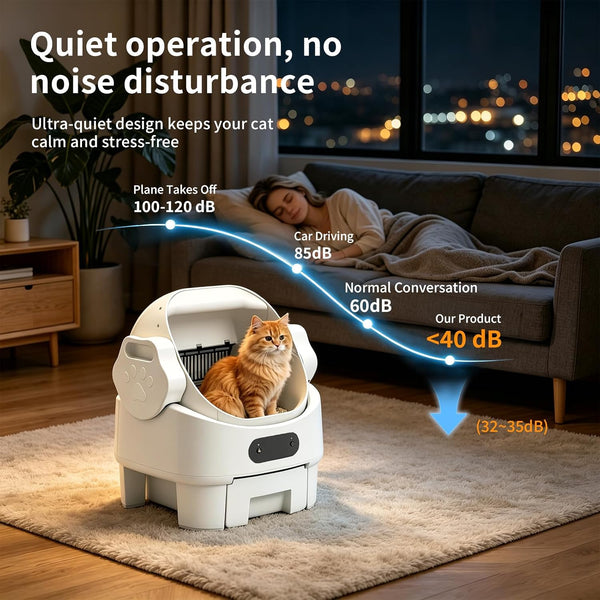 Automatic Cat Litter Box, Open-Top, Microwave Radar, Training | Safety, Large Bin, Whisper-Quiet Motor, Simple Setup, Rinses Clean Instantly, Ideal for Multiple Cats, White8
