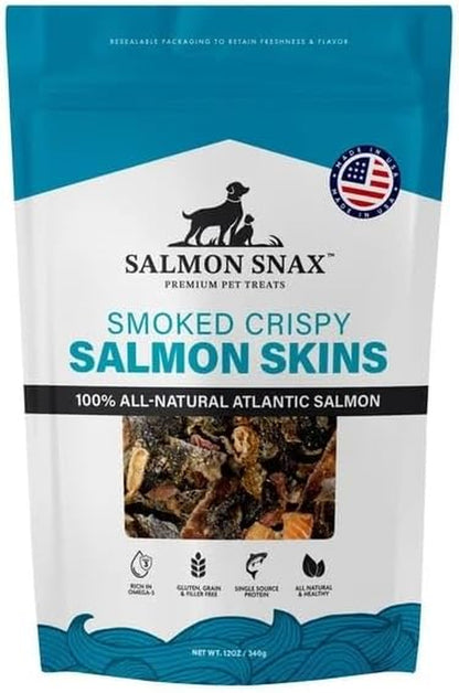 Dog Treats, Smoked Salmon Skin, Grain-Free, Omega-3, 12 Oz | Crispy Smoked Texture Dogs Crave, 100% Wild Salmon, High-Protein Single-Ingredient Snack, Omega-3 Rich, Grain-Free, 12 Oz Bag1