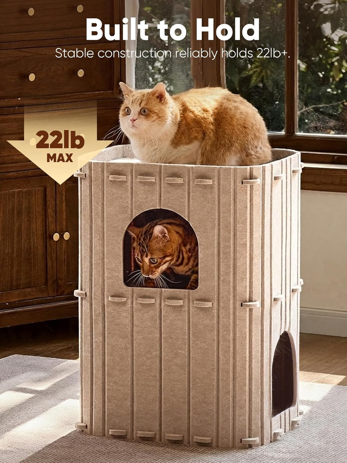 fukumaru-cat-house-for-indoor-cats-warm-felt-cat-bed-scratch-resistant-large-cat-bed-cave-3-in-1-cat-condo-cozy-felt-covered-cats-tunnel-23-62-inch-kitten-hideaway-for-multicats-beige