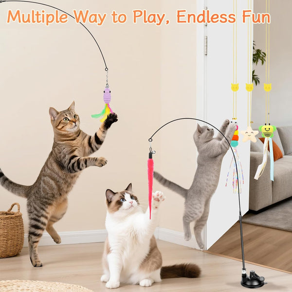 Atosun Interactive Cat Toys, 15PCS Cat Wand and Feather Toys for Indoor Cats, Reusable Suction Cup Toys for Kittens Play Exercise2