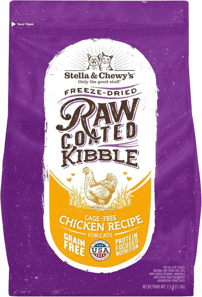 Stella & Chewy'S Raw Coated Cat Food - High Protein, Grain-Free Kibble with Cage-Free Chicken - Premium Digestive Support with Probiotics - Natural Small Kibble - Perfect for Picky Eaters - 2.5Lb Bag1