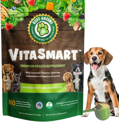 Dog Food Topper for Dogs – Vitasmart Powder with 25 Vitamins & Minerals, 15 Probiotics & 20 Digestive Enzymes – Gut, Immune, Skin & Mobility Support – All Breeds & Ages – Ruff Greens 6.9Oz | with 25 Vitamins & Minerals, 15 Probiotics & 20 Digestive Enzymes – Gut, Immune, Skin & Mobility Support – All Breeds & Ages1