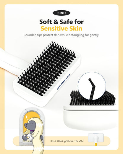 PETHROOM Self-Cleaning Slicker Brush for Dogs & Cats – Gentle Grooming & Deshedding Tool, Removes Mats & Tangles, Skin-Friendly Coated Tips, One-Touch Hair Removal Button5