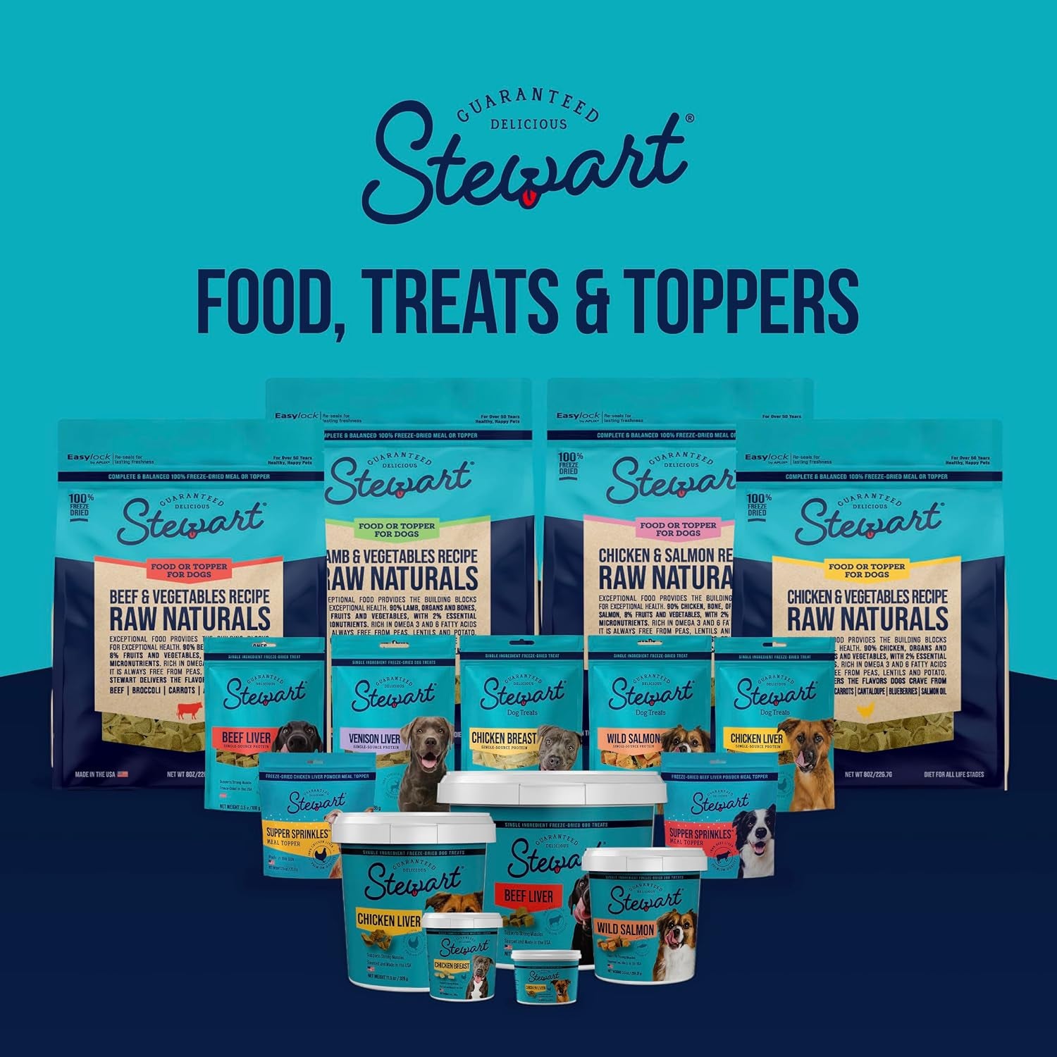 stewart-freeze-dried-dog-treats-three-flavor-variety-pack-9-oz-tub-premium-quality-raw-protein-single-ingredient-high-protein-training-treats-food-topper-no-refrigeration-cat-friendly