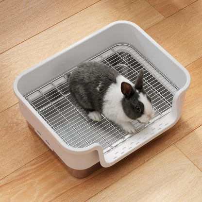Stainless Steel Sifting Litter Box for Rabbit, Bunny, 16.9×13.4 In(L×W) | Raised Border, Split Double-Layer, Metal Grate, Easy Clean, Extra-Large Space for Guinea Pig, Ferret4