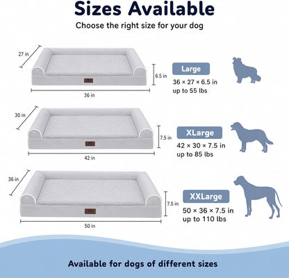 WESTERN HOME Orthopedic XL Dog Bed Extra Large Washable Dog Couch, 42In | Removable Cover, Waterproof Liner, 3-Sided Bolster for Neck Support, Anti-Slip Bottom, OEKO-TEX Certified, Grey,Up to 85 Lbs7