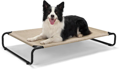Veehoo Cooling Elevated Dog Bed, Outdoor Dog Bed for Large Dogs, Raised Dog Cot with Thickened Frame, Durable Teslin Mesh & Anti-Slip Rubber Feet, Pet Hammock for Indoor or Camping, 41" X 26", Black9