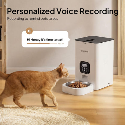VOLUAS Automatic Cat Feeder, 4L Timed Dry Food Dispenser for Cats & Dogs | Programmable Portion Control, up to 4 Meals Daily, Dual Power Supply, Power-Off Memory, 10-Second Voice Recorder4
