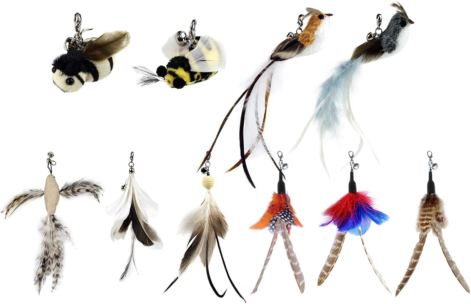 ttcat-3-pack-grasshopper-cat-wand-refills-realistic-green-insect-natural-feather-detachable-replacement-toy-with-bell-universal-lobster-clip-on-cat-teaser-attachments