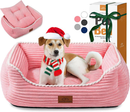 Cat Dog Bed for Pets, Rectangle Pet Bed Gift for Puppy and Kitten, Machine Washable Calming Fluffy Pet Couch Sofa for Indoor Outdoor, Portable Soft Cat Bed with Non-Slip Bottom (Small, Pink)10