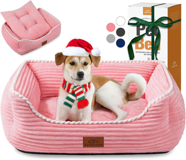 Cat Dog Bed for Pets, Rectangle Pet Bed Gift for Puppy and Kitten, Machine Washable Calming Fluffy Pet Couch Sofa for Indoor Outdoor, Portable Soft Cat Bed with Non-Slip Bottom (Small, Pink)10