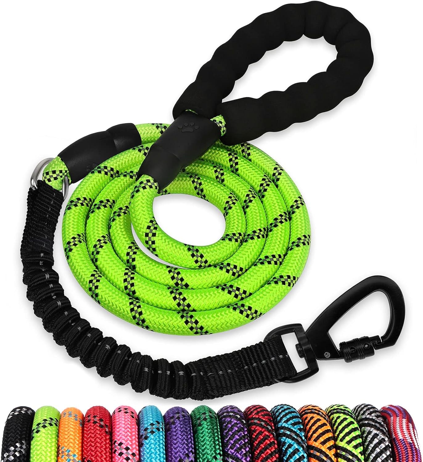 long-dog-leash-15-ft-heavy-duty-rope-leashes-for-dogs-training-with-swivel-lockable-hook-reflective-threads-bungee-and-padded-handle-dog-lead-for-large-small-medium-dogs-outside-walking-hiking