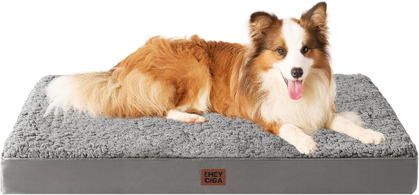 EHEYCIGA Orthopedic Dog Bed Large with Removable Washable Cover,Grey,41X27 | Egg Crate Foam Support,Durable Oxford Fabric,Non-Slip Bottom,Machine Washable,Soft Waterproof Plush Pet Bed Mat for Crate43