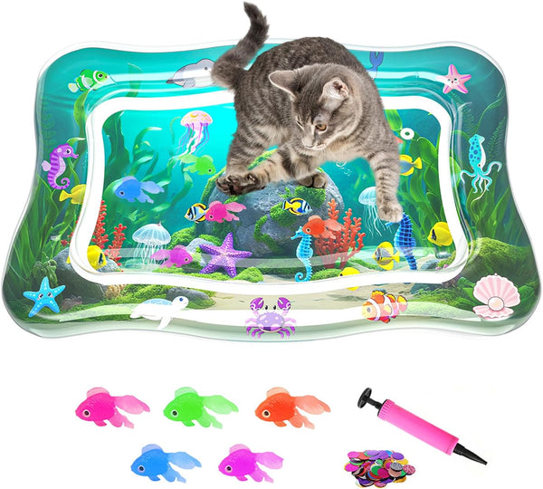 Interactive Cat Toy for Indoor Cats, Upgraded Cat Water Mat, Thickened Water Sensory Play Mat with Fish, Enrichment Stimulating Toy for Bored Adult Kitten Cats to Exercise, Hunting | Thickened Water Sensory Play Mat with Fish, Enrichment Stimulating Toy for Bored Adult Kitten Cats to Exercise, Hunting1