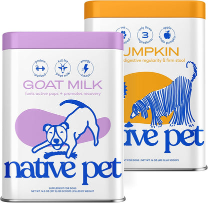 Native Pet Goat Milk Powder for Dogs (120 Scoops) & Pumpkin Powder for Dogs (60 Scoops) - Organic Goat Milk Food Topper for a Healthy Digestive System & Organic Pumpkin Fiber1