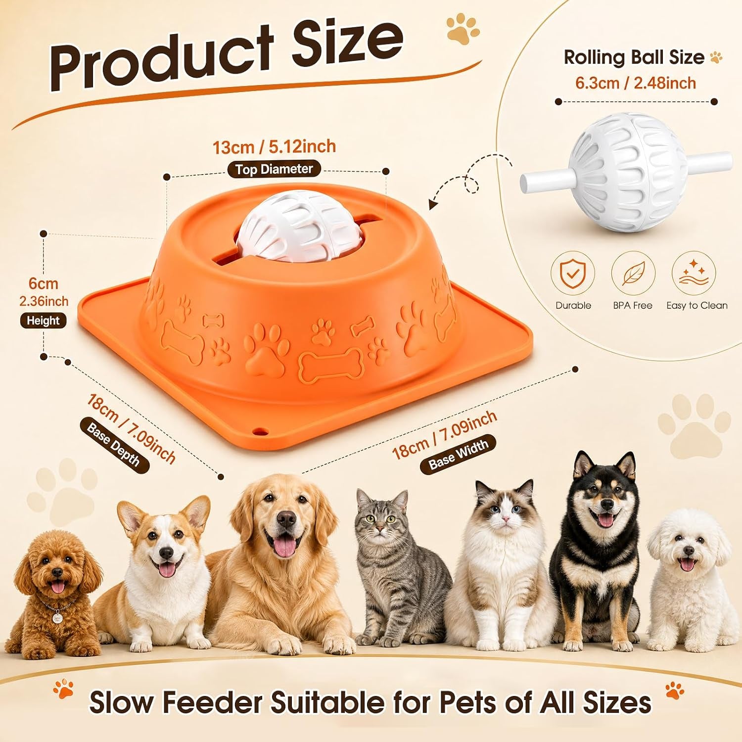 slow-feeder-dog-bowls-anti-slip-dog-lick-bowl-with-interactive-rolling-ball-anxiety-relief-liquid-treat-feeder-bone-broth-yogurt-licking-toy-for-small-medium-large-dogs-and-catsorange
