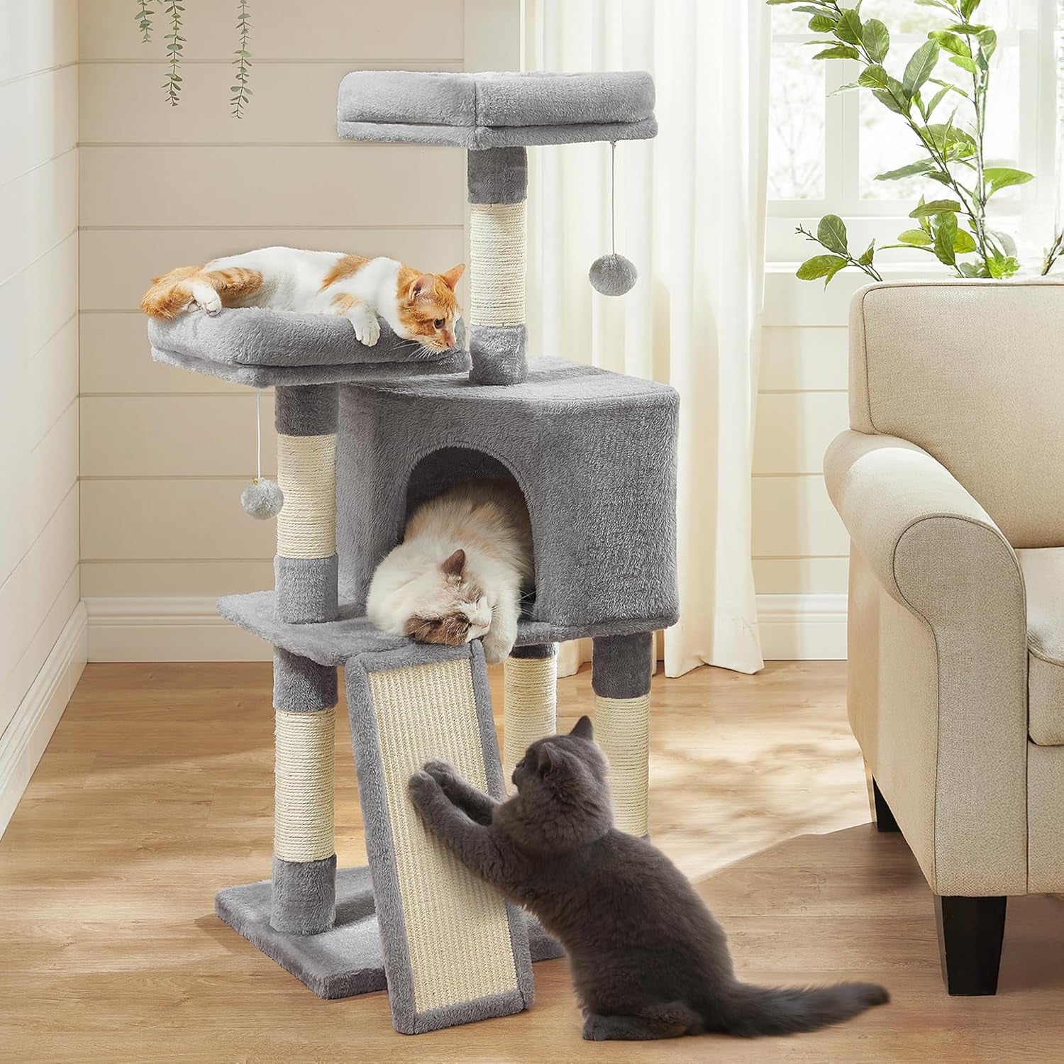 feandrea-cat-tree-45-3-inch-cat-tower-plush-condo-scratching-post-white-45-3-inch-cat-tower-plush-condo-with-scratching-post-ramp-perch-spacious-cave-cream-white
