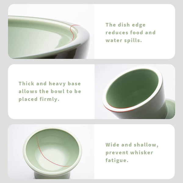 CEEFU Extra Wide Elevated Ceramic 6.2" Shallow Cat Food Bowl | Cat Dish for Whisker Fatigue Relief, 5" Height for Easy Feeding, Lead & Cadmium Free, Durable Raised Cat Bowl, Sage Green5