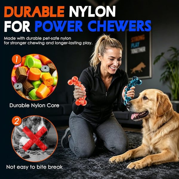 WOWBALA Dog Toys for Aggressive Chewers,Indestructible Dog Chew Toy | Tough Nylon, Not Easy to Bite Break, Long Lasting Fun, Teeth Cleaning for Medium & Large Dogs,2 Pack3