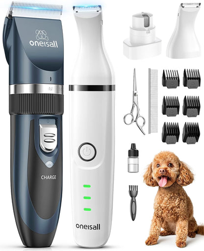 Oneisall Dog Clippers and Paw Trimmer Grooming Kit | Low Noise, Powerful Motor, 3-In-1 Dog Trimmers+Nail Grinder, Long-Lasting Battery&Cordless, for Small Medium Large Dogs1