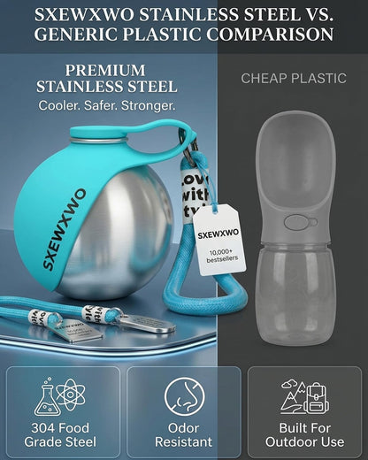 The 2-In-1 Dog Water Bottle & Bowl 2026 New Portable Trave Pet Dispenser Perros Silicone Water Ball Spill Proof Container Design on Walks Walking Hiking Insulated round Botella Animal (Blue)5
