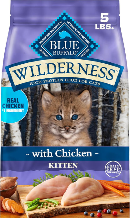 Blue Buffalo Wilderness with Chicken Natural High-Protein Grain-Free Dry Cat Food for Kittens, Real Chicken First, Antioxidant-Rich Lifesource Bits Support Immunity, DHA & ARA for Development, 5 Lbs.1