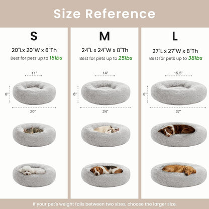 Love'S Cabin Calming Cat Bed for Indoor Cats, Anti-Anxiety Donut round Dog Bed, Fluffy Faux Fur Washable Pet Bed for Small Medium Dogs and Cats, Grey, 20In6
