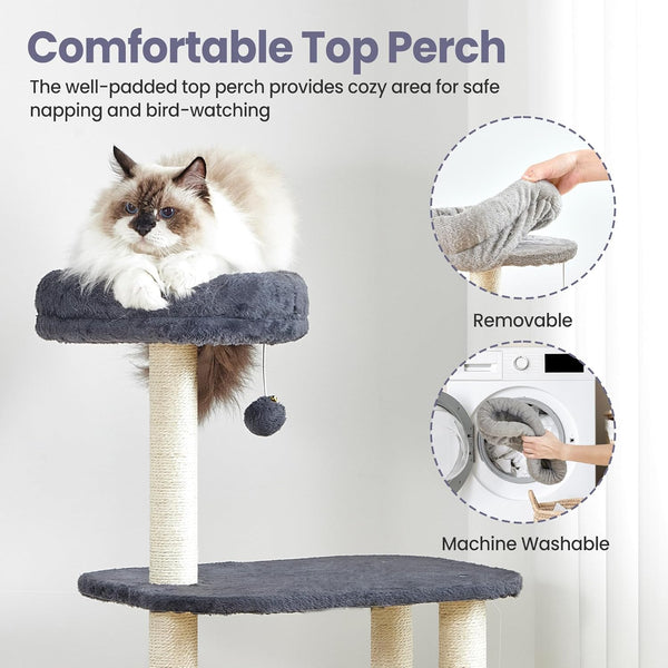 Small Cat Tree Tower with Lots of Scratching Posts - 42 Inch Medium Compact Cats Scratch House with Hammock Perch for Multi Level 2 Kitty - Indoor Corner Cat Bed Condo Climbing Gym Towers Furniture7