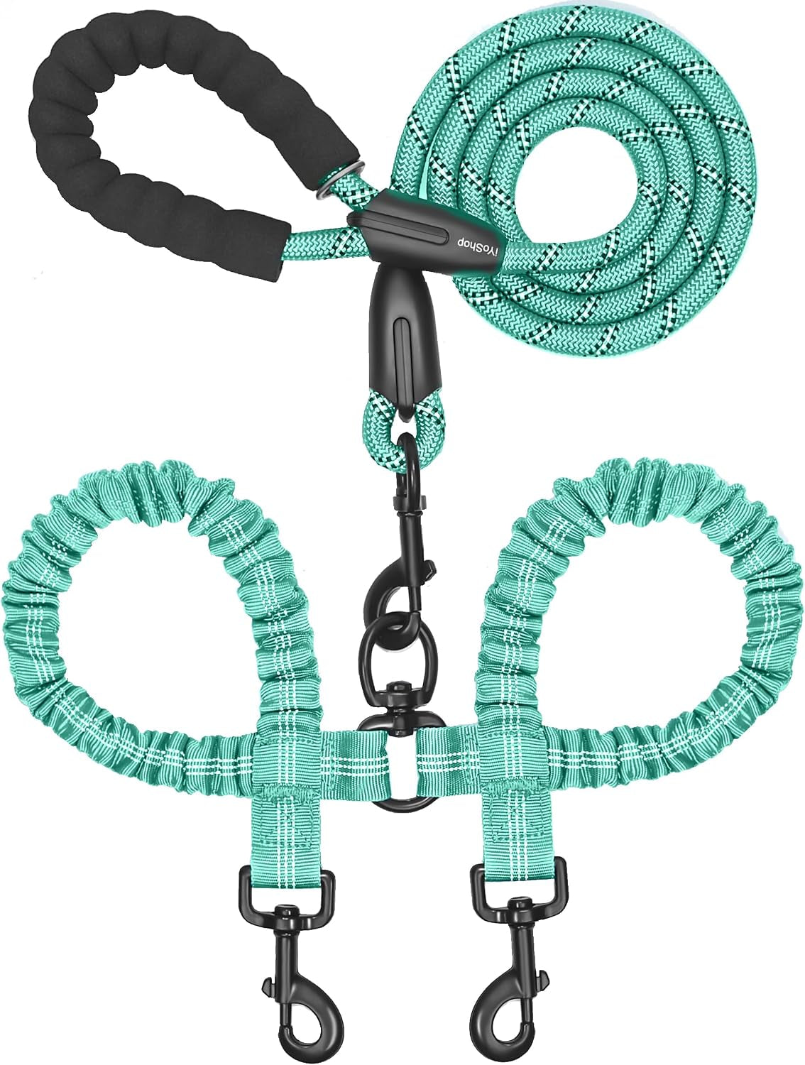 iyoshop-dual-dog-leash-360-swivel-no-tangle-walking-leash-with-shock-absorbing-bungee-for-two-dogs-large-25-150-lbs-black
