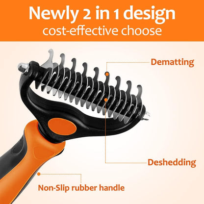 Undercoat Rake for Dogs, 2 in 1 Dematting Comb & Deshedding Tool for Long Hair Pets, Pet Hair Grooming Brush, Clear Mats and Tangles, Reduces Shedding by 95%3