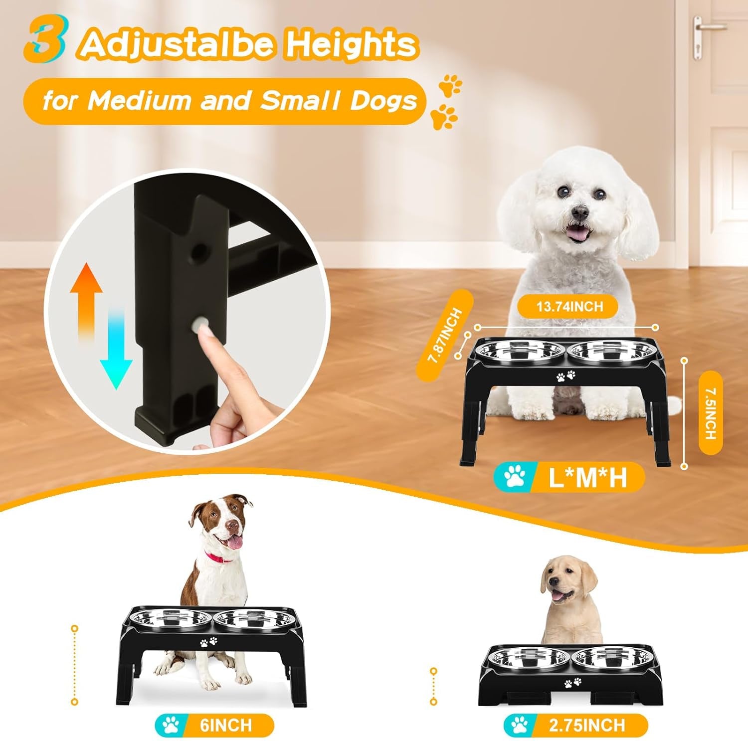 comesoon-elevated-dog-bowls-for-small-medium-dogs-3-height-adjustable-raised-stand-with-2-thick-6-stainless-steel-food-bowls-non-slip-feeder-adjusts-to-2-75-6-7-5-black