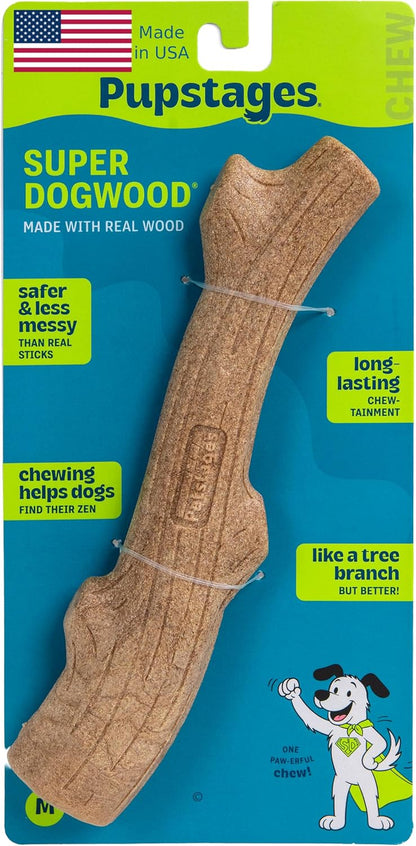 Pupstages Super Dogwood Dog Chew Toy, Made in the USA, Real-Wood Blend, Naturalwood Flavor & Texture, Moderate Chewers, Large, 11"7