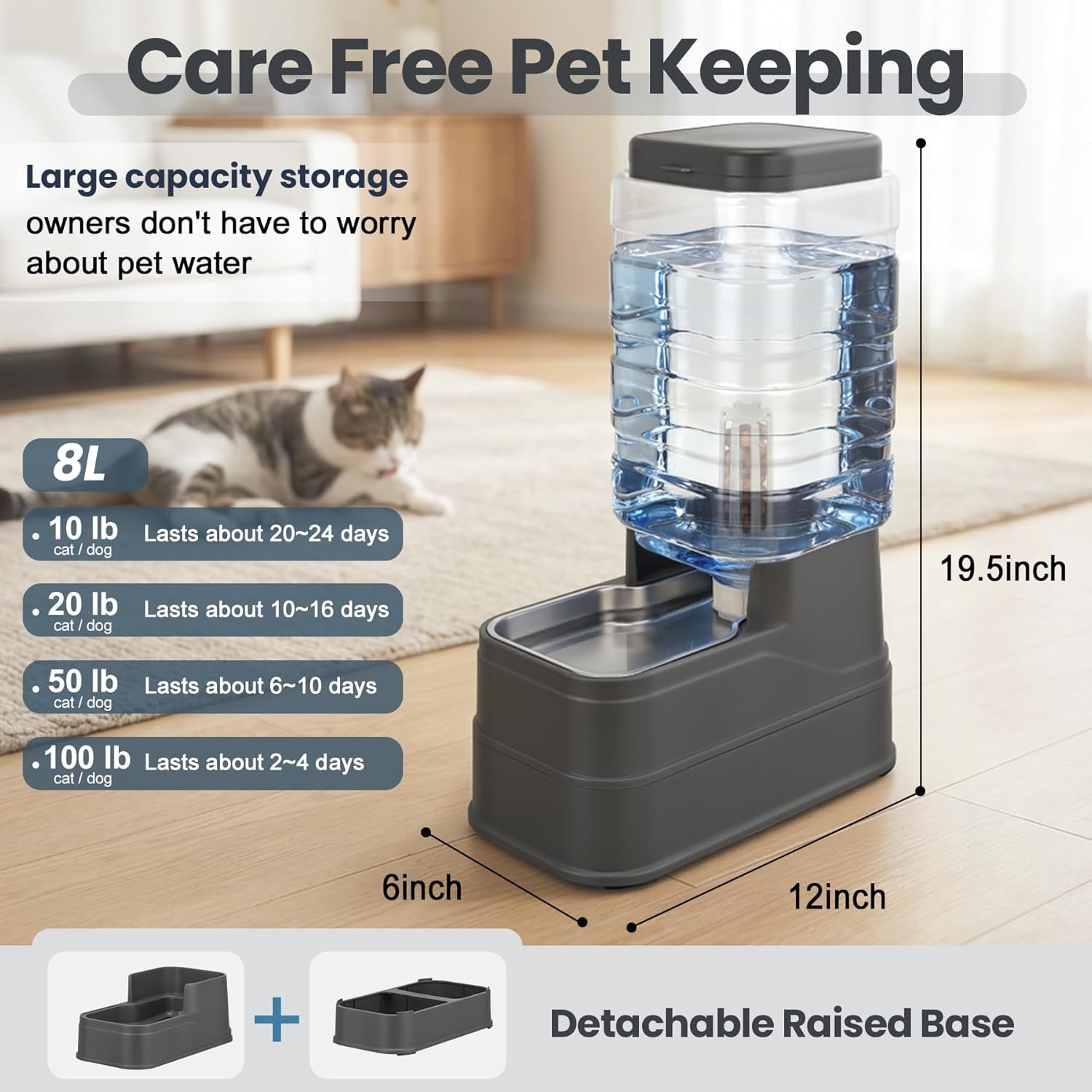 automatic-dog-water-dispenser-gravity-stainless-steel-water-feeder-cat-waterer-feeder-with-wide-mouth-bowl-for-small-medium-dog-puppy-kitten-filter-ice-pack-included-2-2gallon-gray