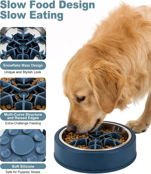 Slow Feeder Insert for Dog Bowl, Mabnuby 100% Food-Grade Silicone Slow Feeder Insert Fits Large Medium Small Size Dogs, Compatible with Regular & Elevated Bowls, Helps Prevent Digestive Issues, Blue3