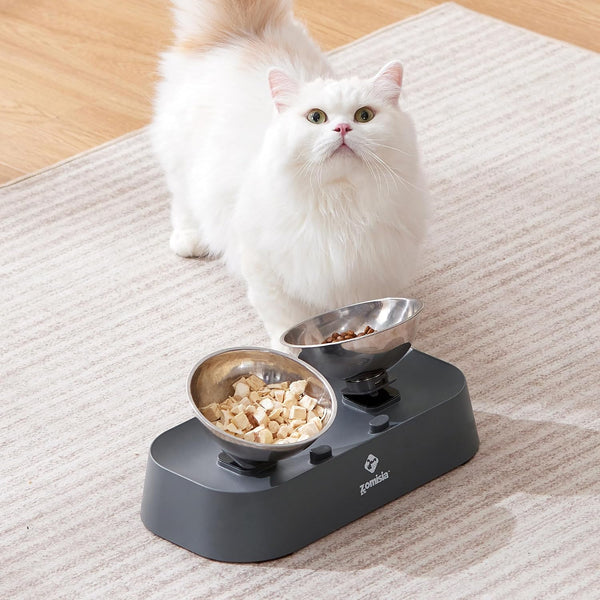 ZOMISIA Raised Cat Food and Water Bowls with 3 Height for Indoor Cats, 15° Tilted in Both Ways Elevated Base anti Vomiting Cat Dishes, anti Spill for Puppies7