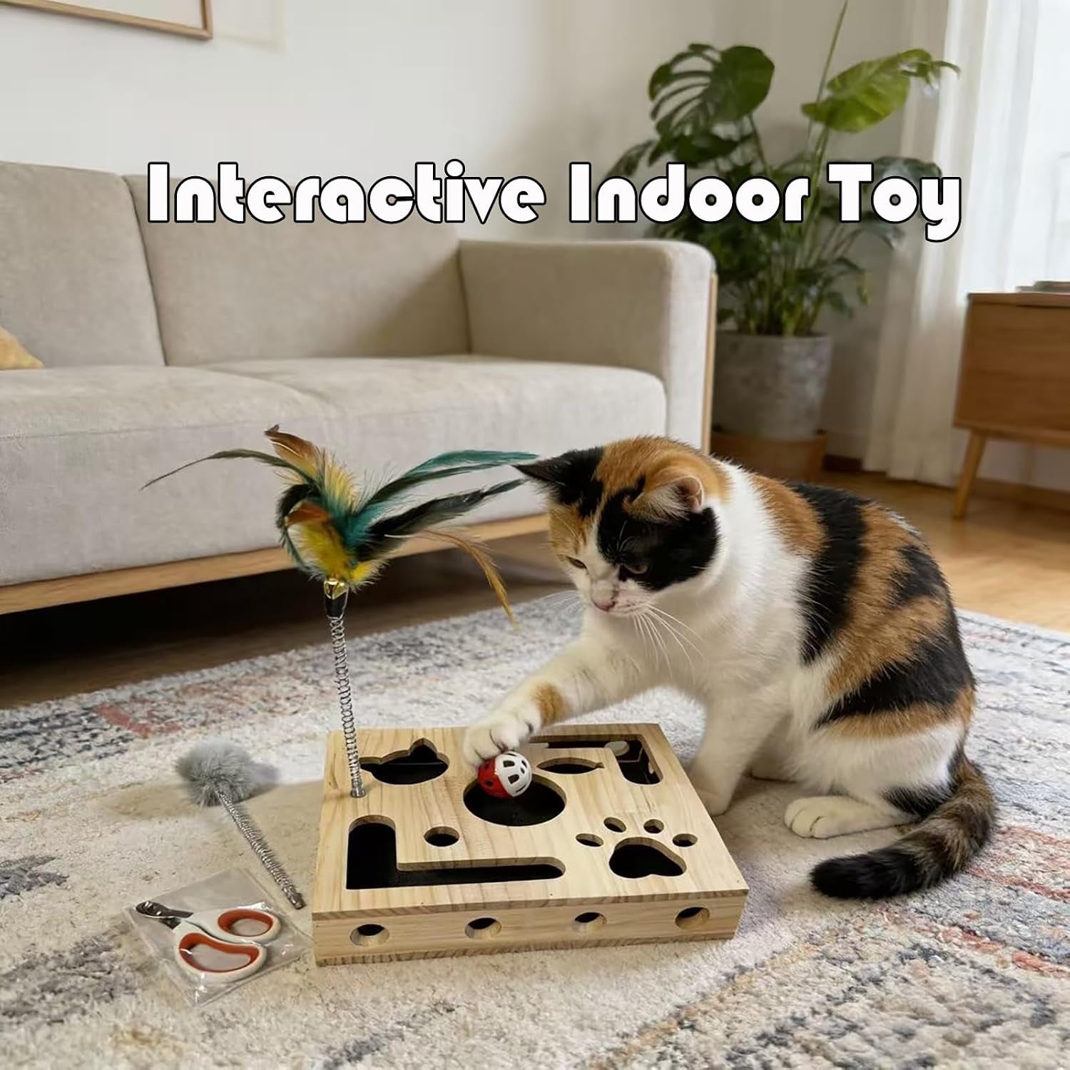 cat-nail-file-scratcher-large-solid-wood-cat-toy-box-with-sandpaper-inside-interactive-indoor-cat-toy-cat-claw-saver-box-3-bells-2-cat-wand-1cat-nail-clippers
