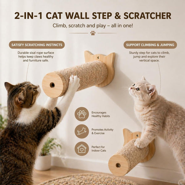 Sisal Rope Wall Mounted Cat Scratching Post - 11 In, for Indoor Cats Climbing & Scratching, 2-Post Integrated Set3
