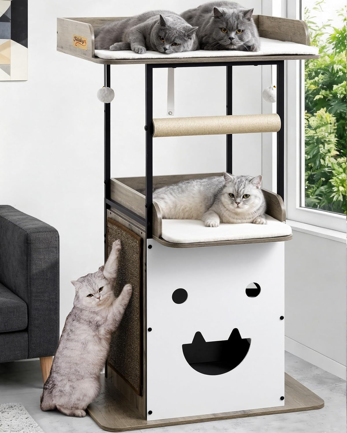 modern-wood-cat-tree-tower-for-indoor-large-adult-cats-with-big-perch-bed-33-8in-tall-wooden-cat-trees-with-platform-cat-scratching-pads-washable-cushions-cat-furniture-for-window-rustic-brown