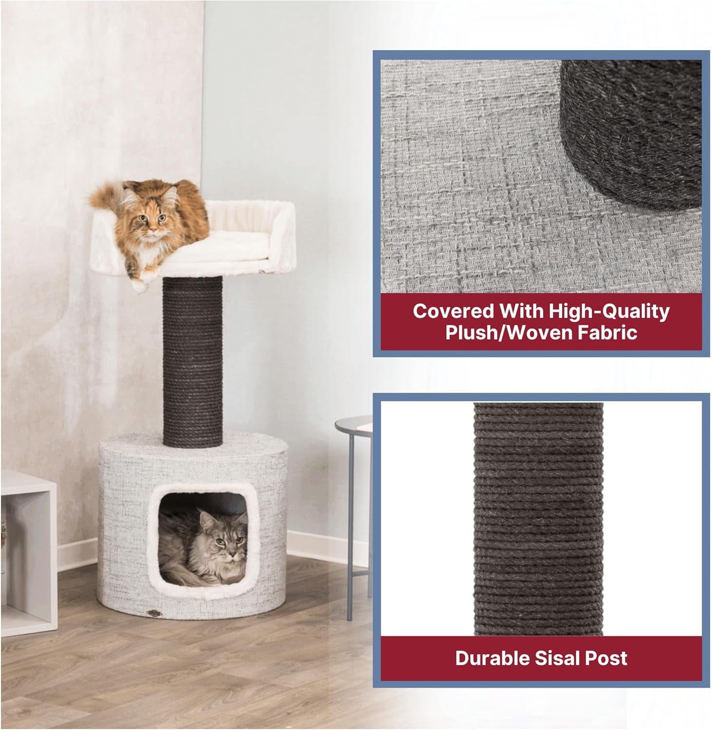 trixie-fonda-cat-scratching-post-39-inch-cat-scratcher-with-soft-fabric-covering-base-and-durable-sisal-rope-for-large-cats-with-condo-base-and-platform-in-gray